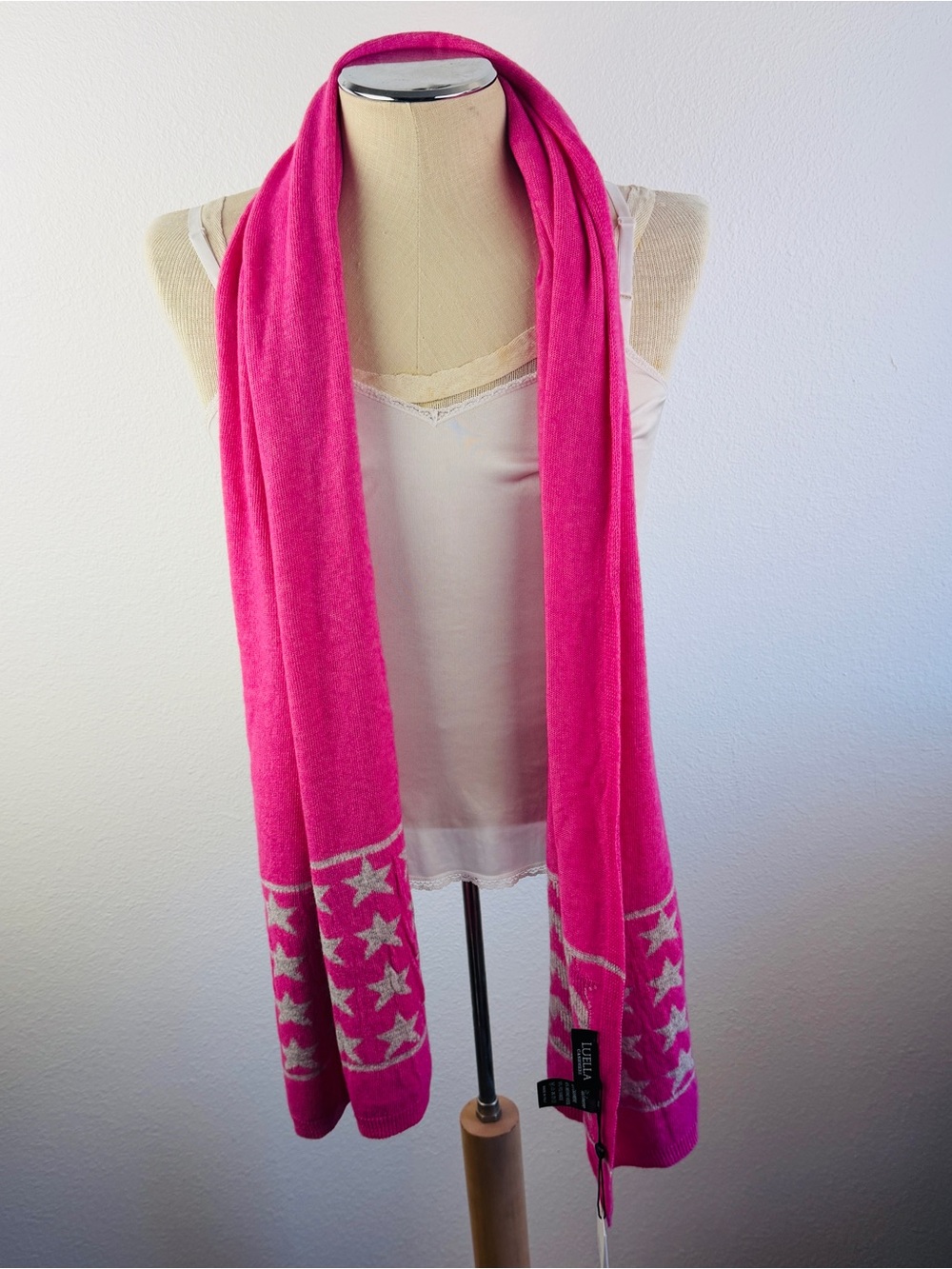 Luella Cashmere Pink Star Cashmere Wool Blend Scarf NWT